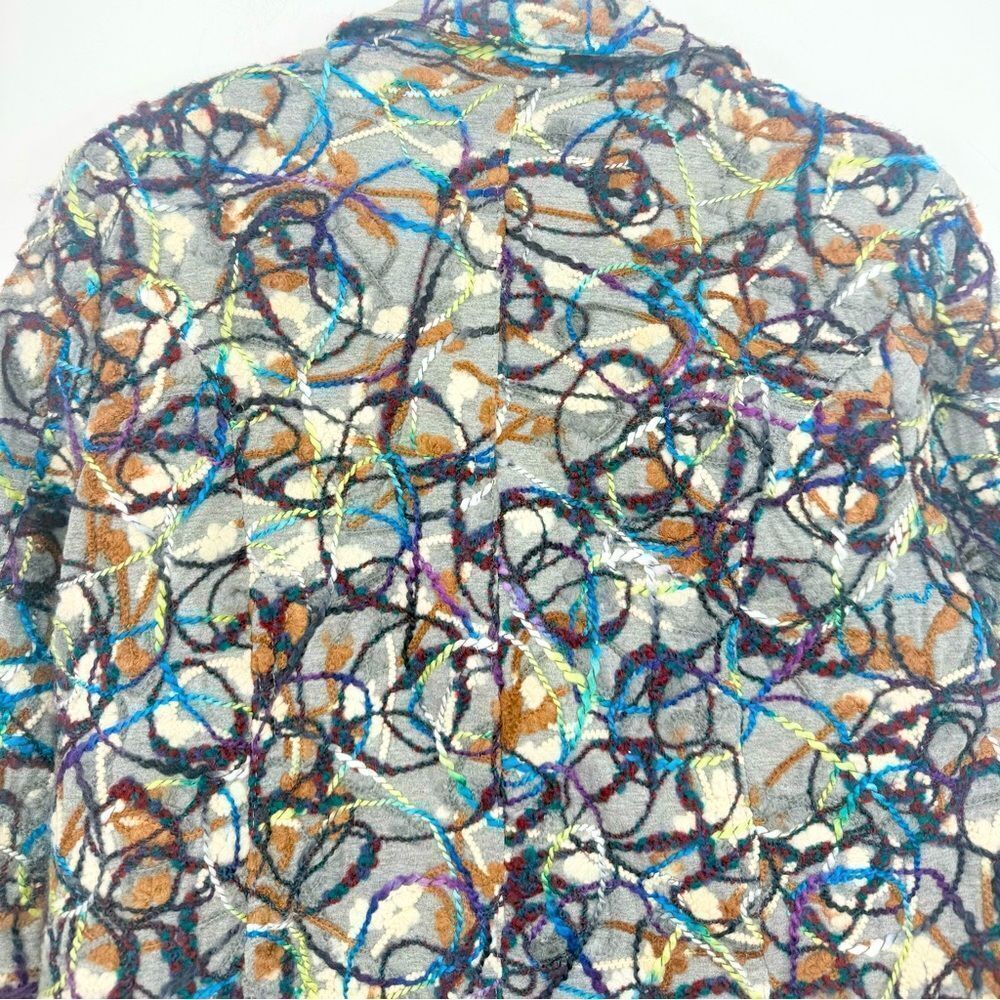 KakTus Gray Colorful All Over Yarn Embellished Button Front Blazer Jacket - Picture 12 of 16